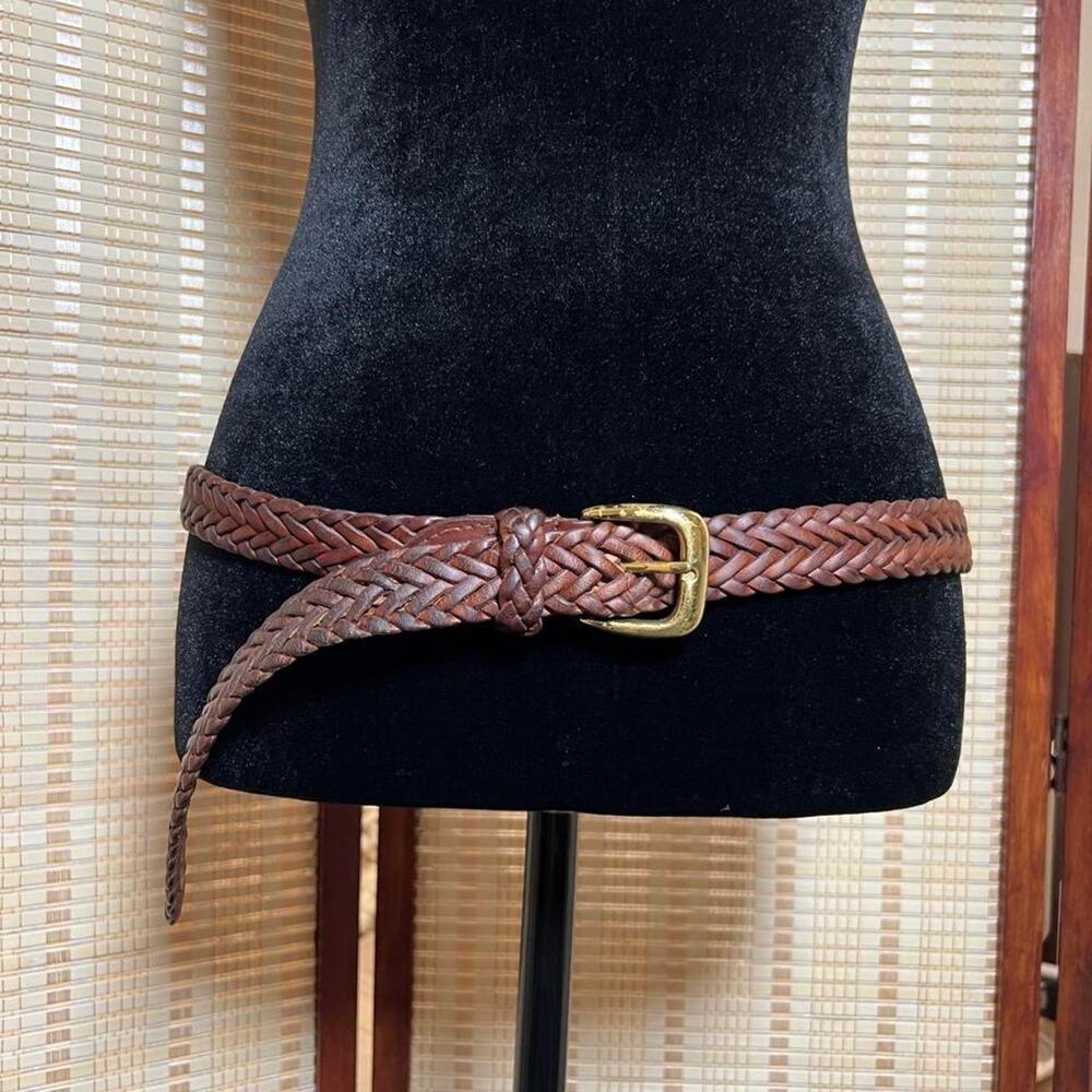 Vintage Nordstrom Brown Braided Leather Belt Size 34 - Picture 6 of 8